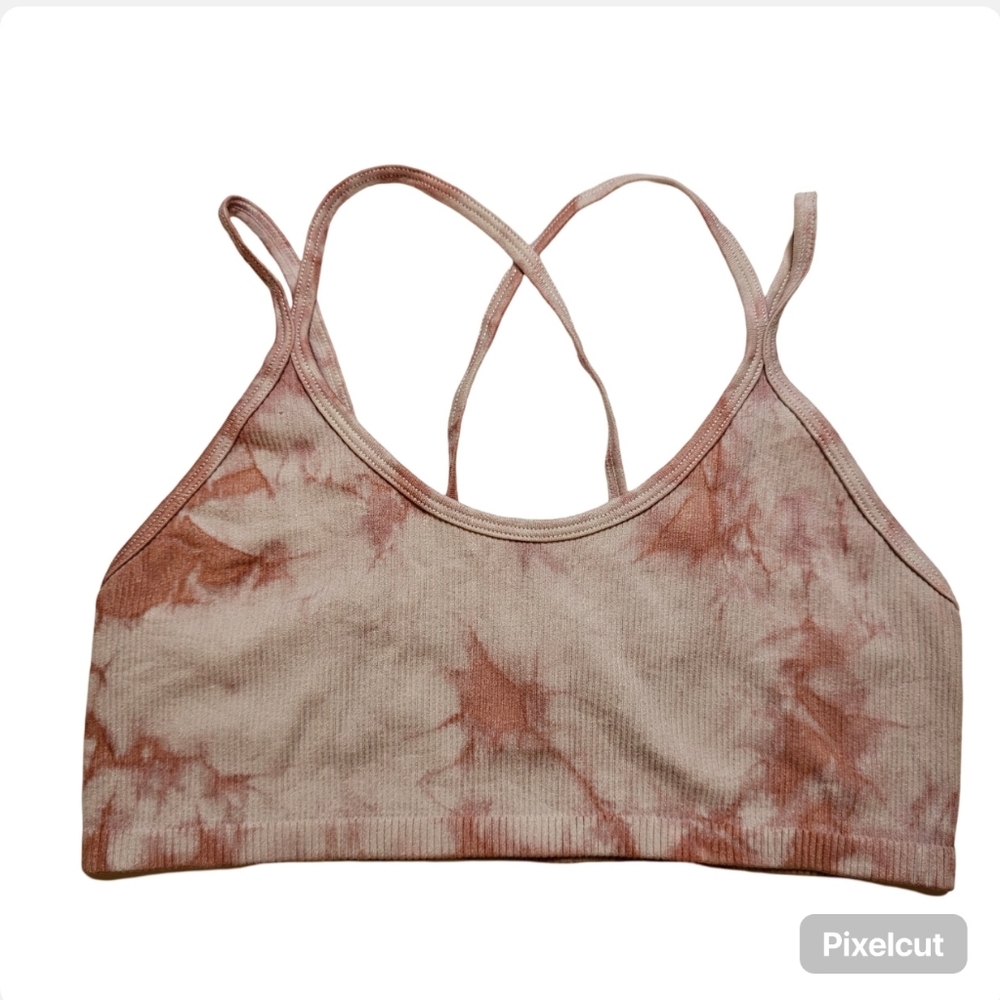 Me to We pink tie dye ribbed stretch nylon crop tank top size XS/S US